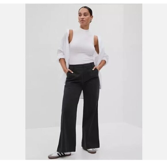 GAP Black FLARE Khaki 90's BOHO Y2k Stretch Pants Size 16 TALL #541189 MSRP $80 - Picture 1 of 6